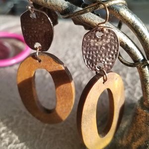 Wood bronze pewter Earrings
